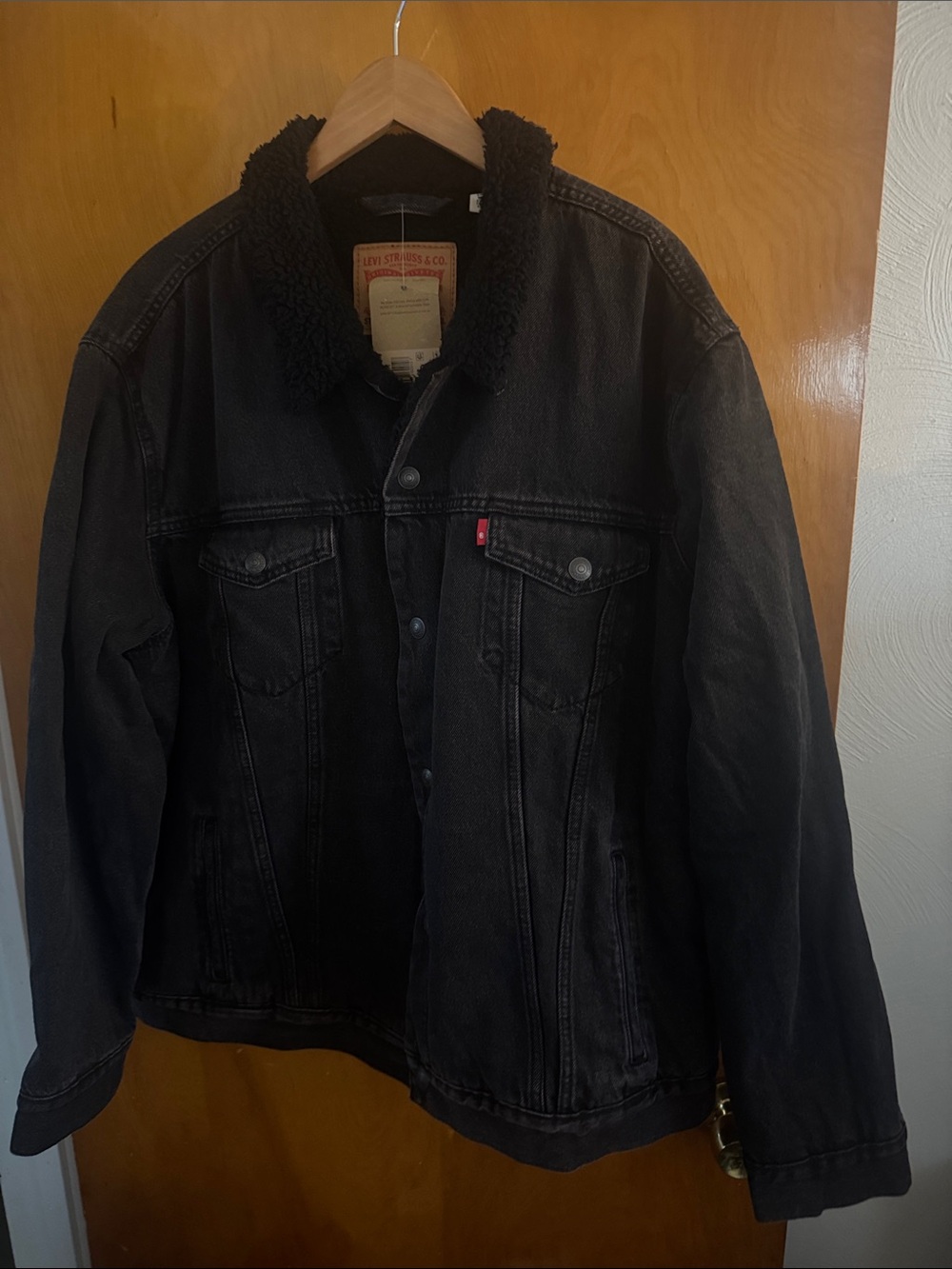 Levis Jean Jacket Mens XXL Black Fleece Sherpa Trucker